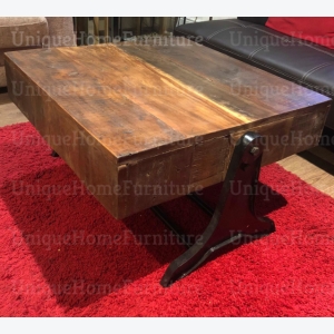 Industrial Coffee Table Vintage Retro Furniture Rustic Solid Wood Antique Metal - Image 3