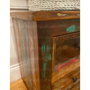 Rustic Bedside Table Antique Solid Wood Furniture Vintage Retro Nightstand Industrial Unit - Image 4