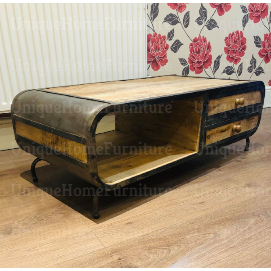 Picture of Industrial Coffee Table Rustic Metal Storage Shelf - Unique Home Furniture