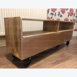 Industrial TV Unit Vintage Retro Stand Cinema Style Media Cabinet Rustic Solid Wood Furniture - Image 6