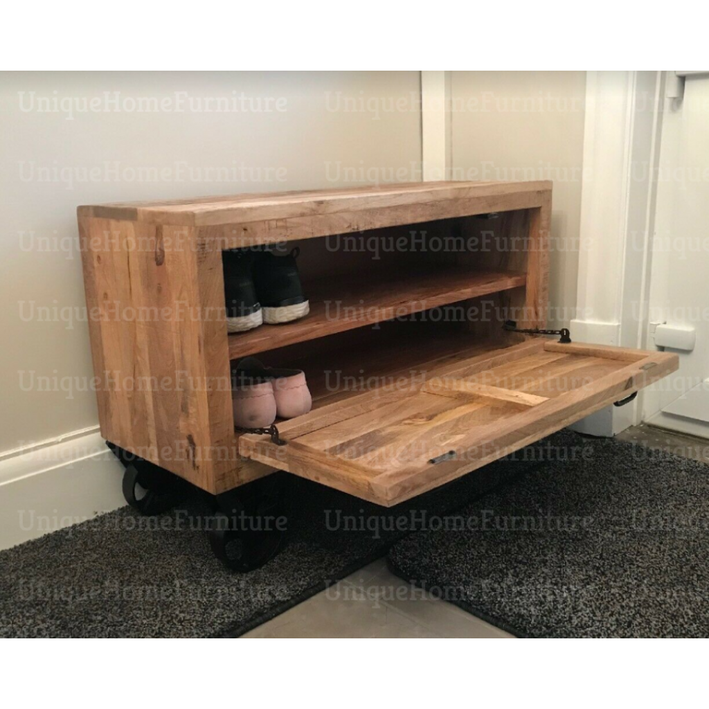 Rustic Storage Bench Hallway Shoe Rack Vintage Industrial Furniture ...
