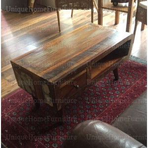 Industrial Coffee Table Vintage Retro Furniture Handmade Staorage Rustic Solid Wood - Image 5