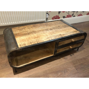 Cast Iron Coffee Table Vintage Industrial Storage Drawer Handmade Rustic Solid Wood - Image 5