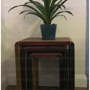 Industrial Nest Tables Rustic Solid Wood Side End Table Vintage Handmade Plant Stand - Image 5