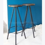 Industrial Bar Stools Vintage Retro Seat Set 2 Tall Rustic Solid Wood Metal High Breakfast