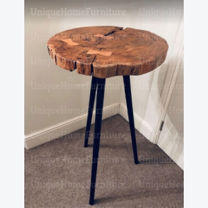 Industrial Bar Table Vintage High Kitchen Breakfast Rustic Solid Wood Log Tall Metal Pub Dining - Image 4