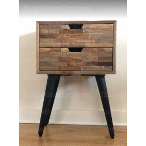 Industrial Bedside Table Vintage Metal Furniture Rustic Solid Wood Cabinet Drawer Nightstand Unit - Image 3