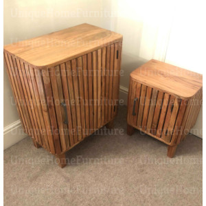 Vintage Bedside Table Modern Cupboard Unit Rustic Solid Wood Door Industrial Style Side Cabinet - Image 4