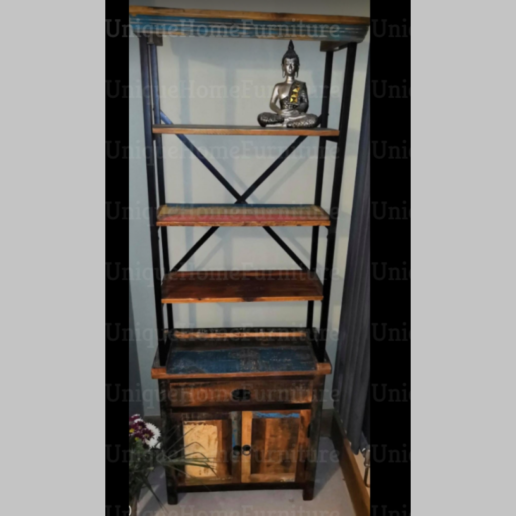 Industrial Bookcase Vintage Display Unit Tall Handmade Furniture Solid ...