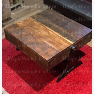 Industrial Coffee Table Vintage Retro Furniture Rustic Solid Wood Antique Metal - Image 5