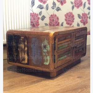Vintage Coffee Table Industrial Storage Unit Retro 2 Door Cupboard Rustic Solid Wood Furniture - Image 3