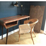 Industrial Computer Desk Vintage Handmade Writing Table Rustic Solid Wood Metal Retro PC Office