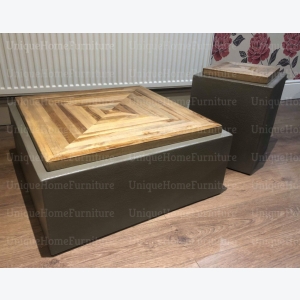 Concrete Side Table Vintage Industrial Plant Lamp Stand Square Solid Wood Top End Furniture - Image 5