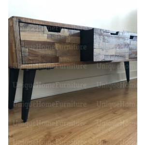Industrial TV Stand Rustic Solid Wood Media Cabinet Large Vintage Storage Unit - Image 3