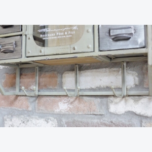 Industrial Wall Cabinet Vintage Rustic Cupboard Retro Metal Storage Unit French Chic Key Hook Drawers - Image 4