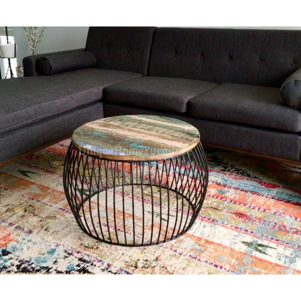 Industrial Coffee Table Rustic Metal Storage Shelf - Unique Home Furniture