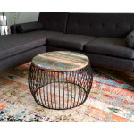 Industrial Round Coffee Table Vintage Retro Furniture Urban Style Metal Solid Rustic Wood