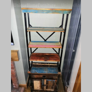 Industrial Bookcase Vintage Display Unit Tall Handmade Furniture Solid Wood Shelving Storage Cabinet - Image 2