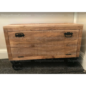 Rustic Storage Bench Hallway Shoe Rack Vintage Industrial Furniture Solid Wood Wheels Cabinet - Image 3