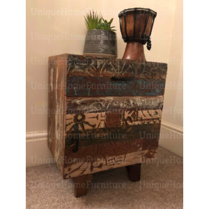 Rustic Bedside Table Vintage Industrial Nightstand Retro Side Cabinet Solid Wood Door Drawer Unit - Image 5