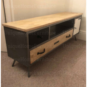Metal TV Stand Industrial Storage Cabinet Vintage Retro Lowboard Wooden Media Unit Drawers - Image 5