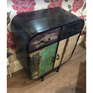 Industrial Side Cabinet Vintage Storage Sideboard Metal Retro Cupboard Rustic Wood Unit - Image 4