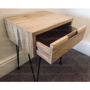 Industrial Bedside Table Solid Teak Wood Rustic Side End Cabinet Vintage Metal Hairpin Legs - Image 4