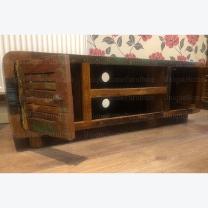 Rustic TV Stand Vintage Industrial Cabinet Solid Wood Lowboard Large Media Unit Storage Shelf - Image 3