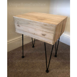 Industrial Bedside Table Solid Teak Wood Rustic Side End Cabinet Vintage Metal Hairpin Legs - Image 5