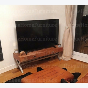 Industrial Style TV Stand Vintage Retro Furniture Metal Media Storage Cabinet 2 Drawers - Image 3