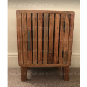 Vintage Bedside Table Modern Cupboard Unit Rustic Solid Wood Door Industrial Style Side Cabinet - Image 3