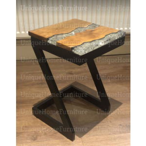Modern Side Table Vintage Industrial End Furniture Square Resin Crushed Glass Plant Lamp Stand - Image 4