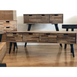 Industrial Bedside Table Vintage Metal Furniture Rustic Solid Wood Cabinet Drawer Nightstand Unit - Image 6