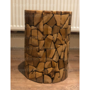 Solid Wood Side Table Small Rustic Teak Furniture Round Coffee Sofa End Plant Lamp Stand - Image 5