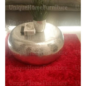 Large Round Coffee Table Vintage Industrial Furniture Silver Metal Aluminium Retro Unit - Image 5