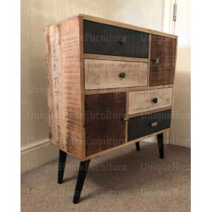 Retro Chest Drawers Rustic Solid Wood Side Cabinet Vintage Industrial Small Sideboard Door - Image 4