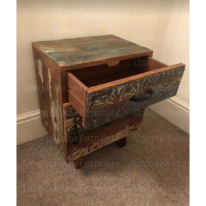 Rustic Bedside Table Vintage Industrial Nightstand Retro Side Cabinet Solid Wood Door Drawer Unit - Image 4