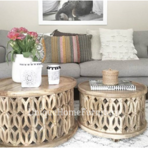 Indian Coffee Table Round Vintage Furniture Set 2 Side End Tables Antique Solid Wood - Image 6