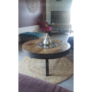 Industrial Coffee Table Round Vintage Furniture Handmade Rustic Metal Solid Wood - Image 5