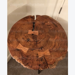 Industrial Bar Table Vintage High Kitchen Breakfast Rustic Solid Wood Log Tall Metal Pub Dining - Image 3