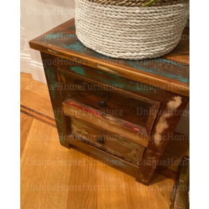 Rustic Bedside Table Antique Solid Wood Furniture Vintage Retro Nightstand Industrial Unit - Image 3