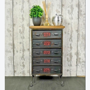 Industrial Side Cabinet Small Vintage Sideboard Storage Drawer Unit Rustic Metal Bedside Table - Image 5