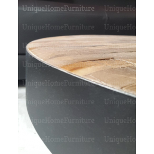 Industrial Coffee Table Round Vintage Furniture Handmade Rustic Metal Solid Wood - Image 6