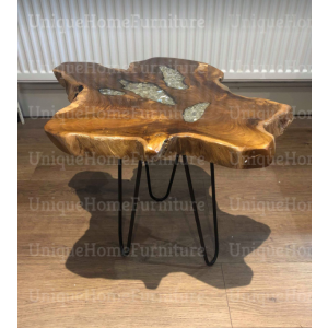 Industrial Side Table Rustic Solid Teak Wood Vintage Retro End Furniture Metal Hairpin Legs - Image 7