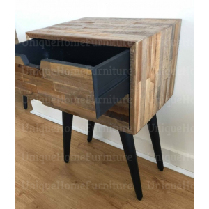 Industrial Bedside Table Vintage Metal Furniture Rustic Solid Wood Cabinet Drawer Nightstand Unit - Image 4