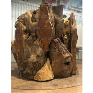 Teak Root Coffee Table Rustic Solid Wood Vintage Round Glass Side End Art Deco Furniture - Image 3