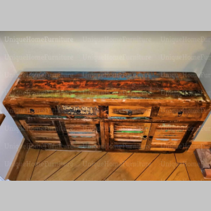 Large Industrial Sideboard Rustic Solid Wood Furniture Vintage Handmade Storage Cabinet - Image 4