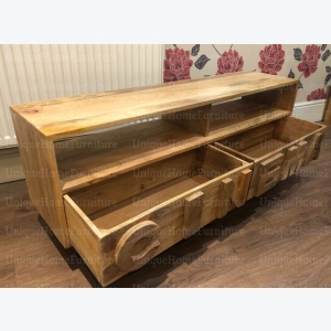 Industrial TV Unit Vintage Retro Stand Cinema Style Media Cabinet Rustic Solid Wood Furniture - Image 3