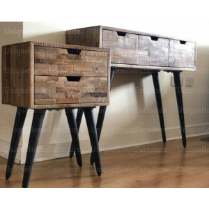 Industrial Console Table Vintage Metal Furniture Rustic Solid Wood 3 Drawers Hallway Sideboard - Image 4