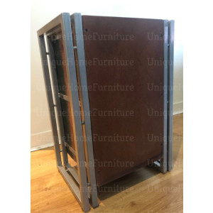 Industrial Bedside Table Vintage Storage Cabinet Rustic Solid Wood Tallboy Metal Unit - Image 5